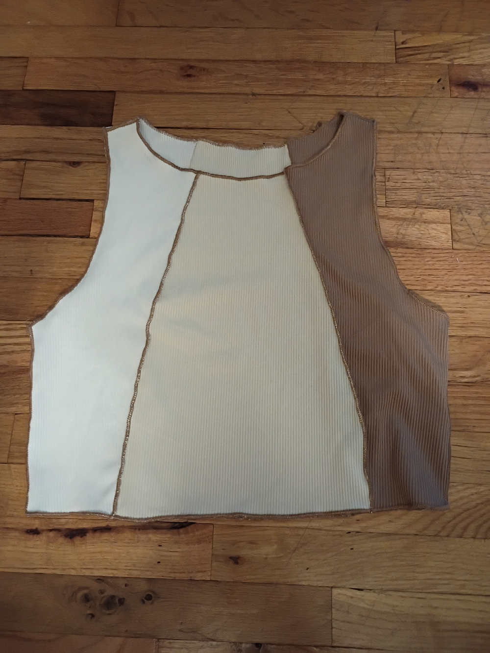 SHEIN Cream and Tan Colorblock Ribbed Tank